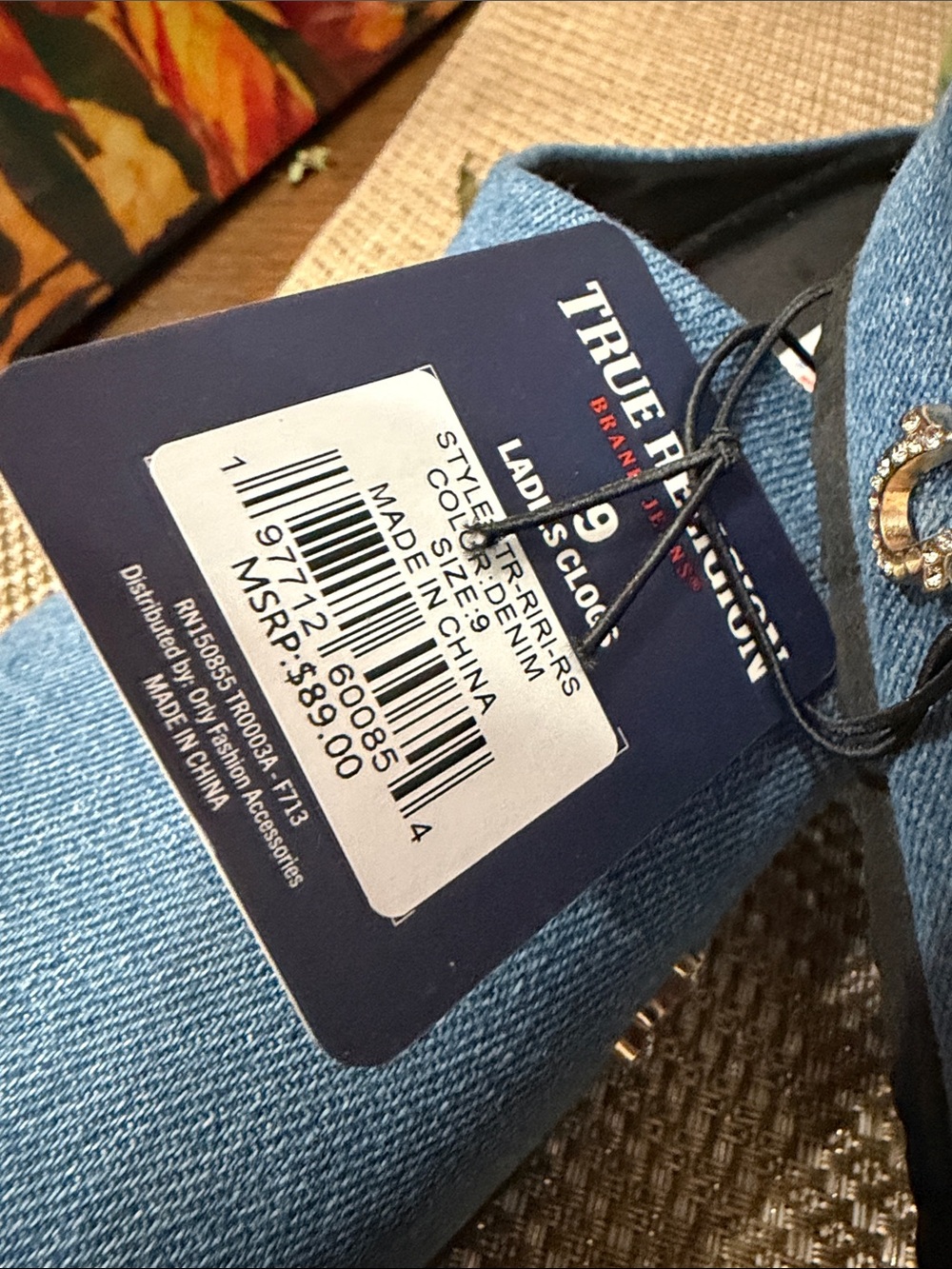 True Religion Denim Blue Slip-On Mules with Horseshoe Studs - Picture 17 of 17